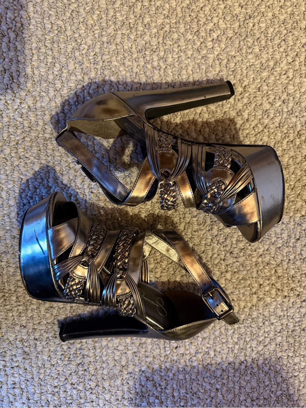 Jessica Simpson Metallic Bronze Strappy Platform Heels